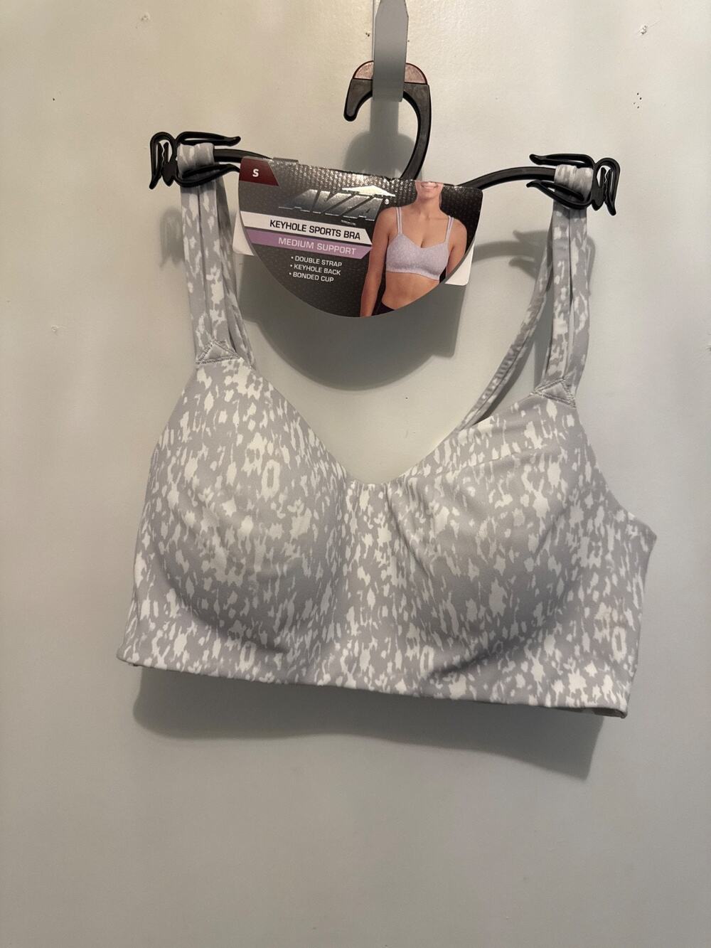Avia Keyhole Sports Bra Small Gray/White